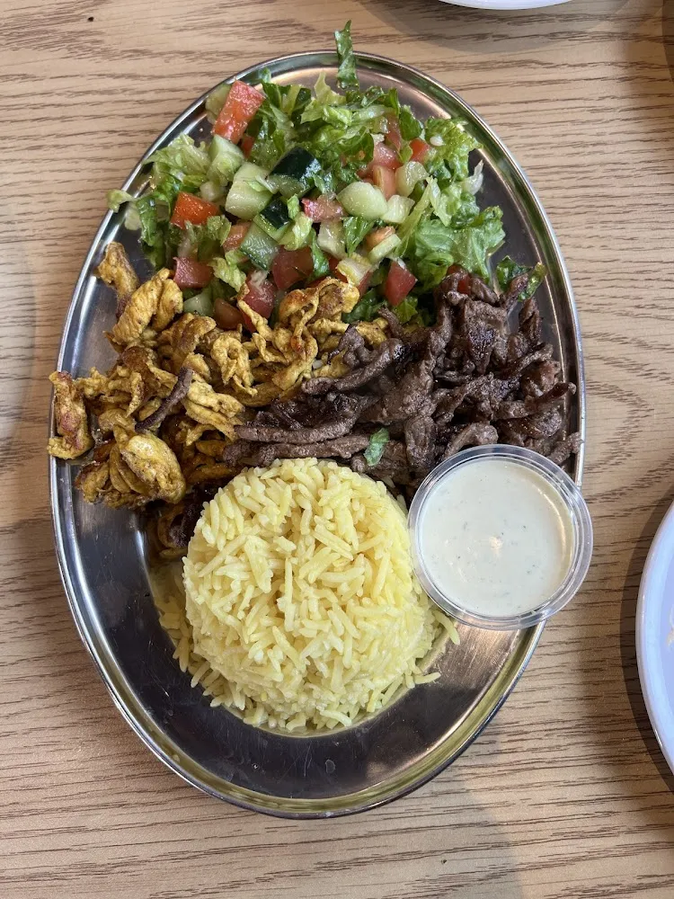 Chicken Shawarma Combination with Chicken and Beef with Salad and Rice